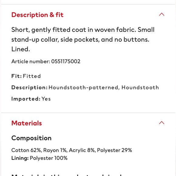 H&M hm Fitted Coat Jacket in Woven Fabric Black White Houndstooth Pattern Size 6 - Picture 16 of 16